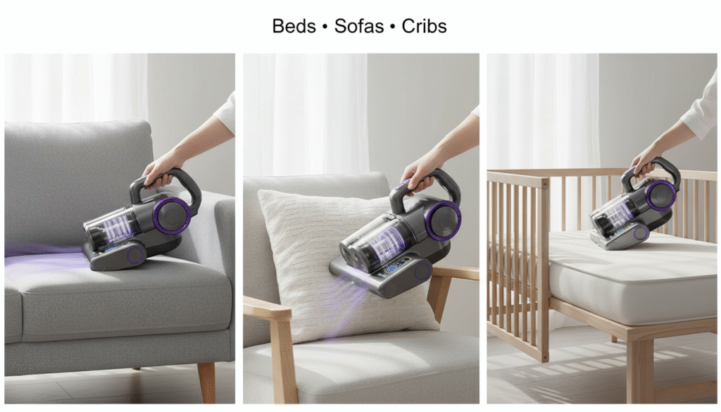 Bed vacuum cleaning sofa and pillow surfaces